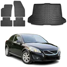 Omac Fußmatten & Kofferraumwanne Set kompatibel mit Volvo C30 2006-2013 Gummi TPE Schwarz 5X