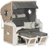 Natur24 Strandkorb Rustikal 305 Z Pinie Comfort 2-Sitzer Vintage-Oak