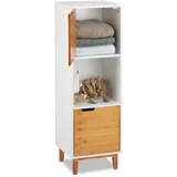 Relaxdays Standregal weiß, Beistellschrank aus MDF und Bambus, Wohnzimmerregal, skandinavisch, HBT 101x32x30 cm, White, 3 Ablagen