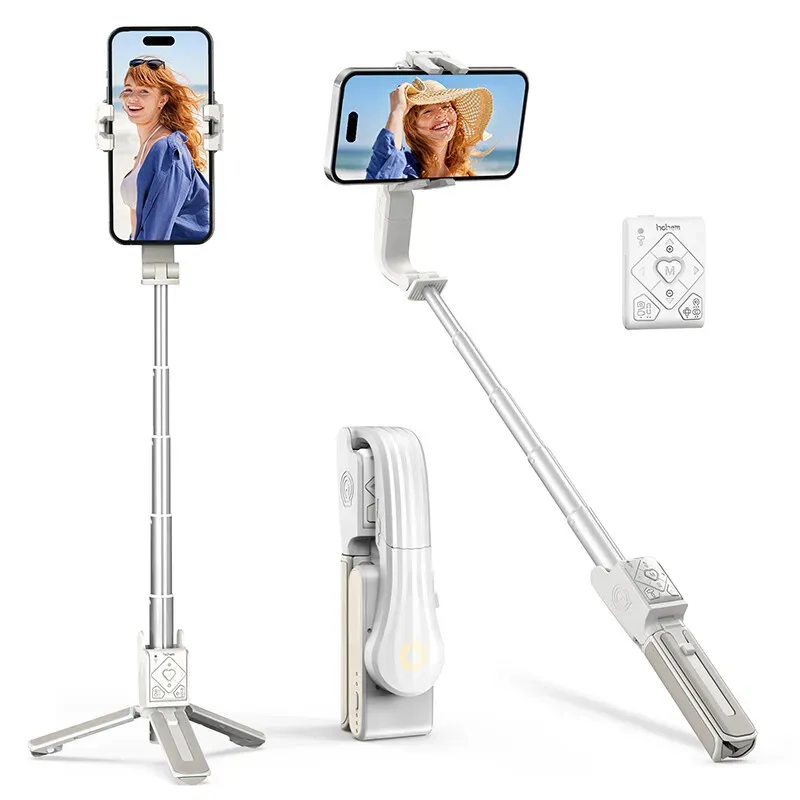 hohem 4-in-1 Einachsiger Faltbarer Smartphone-Gimbal|Selfie-Stick · Stativ · 360° Drehung für Live-Streaming|Kompaktes, faltbares Anti-Shake-Design mit abnehmbarer Fernbedienung|Kompatibel mit iOS/Android