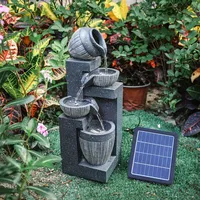 BTGGG Solarbrunnen für Draussen,4-Stufiger Kaskaden Solar Springbrunnen Gartenbrunnen mit LED-Licht für Außen Solar Wasserspiel Wasserfall Brunnen für Garten,Balkon,Terrasse,19x19x51cm