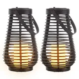 Solarleuchten für Außen zum stellen LED Solar Tischleuchte Hängelampe Garten LED Laterne Flammeneffekt, mit tanzendem Lichteffekt, 1x LED Akku, DxH 18x26 cm, 2er Set