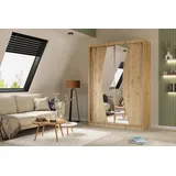 altdecor Schiebetürenschrank VOXI (Kleiderschrank Garderobenschrank mit viel Stauraum Moderner Schrank) Spiegel Spiegeltüren Vielseitiger Schwebetürenschrank LED Beleuchtung braun 61 cm x 216 cm x 150 cm