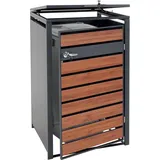 MCW 1er Mülltonnenverkleidung MCW-J81, Mülltonnenbox, erweiterbar, Metall 32kg, anthrazit ~ Kirsche-Holzoptik dunkelbraun