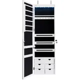 DREAMADE Schmuckschrank mit Spiegel, Spiegelschrank mit LED-Beleuchtung, Schmuckregal Abschließbar mit 6 Schubladen, Schrank Hängend für Ohrringe Ringe Halsketten, Tür- und Wandmontage, Weiß