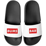 MoonWorks Herren mit Spruch BUMS BAR –Gadget Malle, Festival JGA Männerurlaub– Badesandale schwarz 47 EU