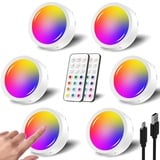 RGB LED Spot Akku USB Aufladbar, 1600mAh Batteriebetrieben Farbwechsel Vitrinenbeleuchtung Kabellos mit Fernbedienung und Timer Unterbauleuchte Küche LED Rund Dimmbar Magnetish Touch Schrankleuchten