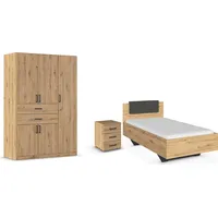 rauch Schlafzimmer-Set Maika, (Set, 3-St), Schrank in 3 Breiten und 2 Höhen, Bett 100x200 cm und Nachttisch braun|schwarz