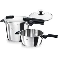 Schnellkochtopf FISSLER "VitaquickElemental Dampfkochtopf Premium Drucktopf", silber, B:29,5cm H:32cm L:39,5cm Ø:22cm, Töpfe, Schnellkochtopf, Schnellkochtopf-Set mit 2 Garstufen und Superthermic Boden