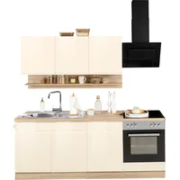 Held Küchenzeile HELD MÖBEL "Virginia", beige (front: creme hochglanz, korpus: eiche sonoma, arbeitsplatte: eiche sonoma), B:210cm T:60cm, Komplettküchen-Sets, Breite 210 cm, mit oder ohne E-Geräte