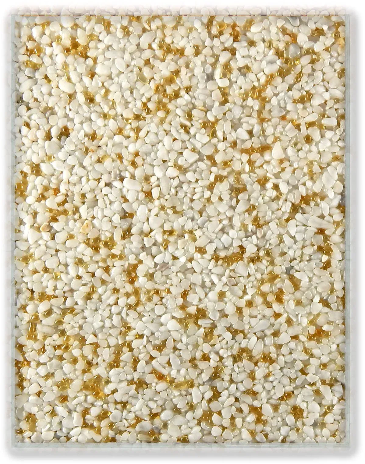Terralith Farbmuster Glassteinteppich -Vetro Giallo / Bianco-, Körnung: fein (1-4 mm)