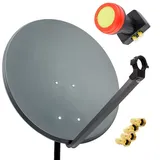 PremiumX 45cm Satelliten-Schüssel Stahl Anthrazit Sat-Antenne Sun Twin LNB Satelliten-Komplettanlage 4x F-Stecker 2 Teilnehmer