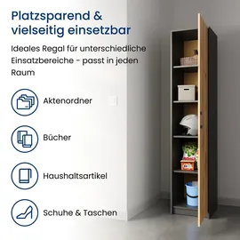 home collective Regal mit 5 Ebenen Aktenschrank mit 4 Einlegeböden und 1 Tür, in mattem Finish Standregal 39 cm breit graphit Eiche Holzwerkstoff, Fächer, 39x180x35 Schlafzimmer, Kleiderschränke, Schrankzubehör