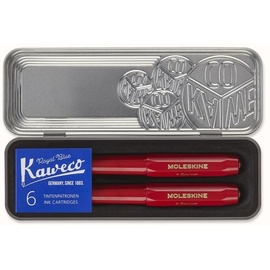 Moleskine Kaweco Ballpoint and Foutain Pen Set, Red, Medium Point and Medium Nib (0.7 MM), Blue Ink