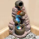 Zimmerbrunnen Gartenbrunnen Brunnen Zierbrunnen Brunnen Springbrunnen Vogelbad TONZIEGEL mit RGB Licht 230V Wasserfall Wasserspiel für Garten, Gartenteich