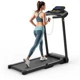 Blossom Laufband Elektrisches Zuhause Laufband klappbar bis 12 km/h Büro Walking Pad (Dämpfungssystem, mit App, LED-Display und Tablet-Halter), Laufbänder für Erwachsene, Jugendliche und Haustiere schwarz