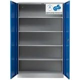 PROREGAL Stahlschrank BEE mit 7 verzinkte Fachböden | HxBxT 195x120x50cm | Lichtgrau-Enzianblau | Werkstattschrank Werkzeugschrank Aktenschrank