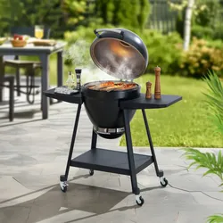Sunjoy Eierförmiger Holzkohle Grill mit Pizzaplatte, schwarz