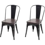 2er-set Esszimmerstuhl Hhg 447e, Küchenstuhl Stuhl, Chesterfield Metall Kunstleder Industrial Gastronomie Schwarz-braun
