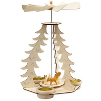 Teelichthalter Tischpyramide Rehe  (Ø x H: 19 x 29 cm, Natur, Holz)