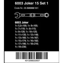 WERA 6003 Joker 15 Set 1 Ringmaulschlüssel-Satz 15-tlg.