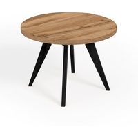 Runder Ausziehbarer Tisch für Esszimmer, LORA, Loft-Stil, Skandinavische, Durchmesser: 100 / 150 cm, Farbe: Eiche Wotan / Schwarz