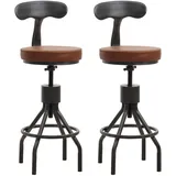 Mendler 2er-Set Barhocker höhenverstellbar drehbar Fußablage Stahl Kunstleder Braun