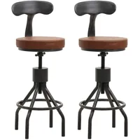Mendler 2er-Set Barhocker höhenverstellbar drehbar Fußablage Stahl Kunstleder Braun