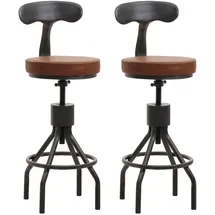 Mendler 2er-Set Barhocker höhenverstellbar drehbar Fußablage Stahl Kunstleder Braun