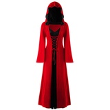 LPFNSF Vintage Hexenkleid, Weihnachten Vampir Kostüm Frauen Plus Größe, Renaissance Kostüm Frauen Mittelalter Kleid (rot,5XL)