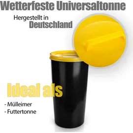 BigDean wetterfeste Universaltonne 60L mit luftdicht verschließbarem Deckel in Gelb – auch als Mülleimer Futtertonne oder Mülltonne – Germany