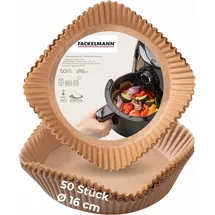 Fackelmann Backpapier für Heißluftfritteusen, – 16 cm, braun, Antihaft-Beschichtung, 50 Stück