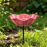 Aodejoy Metall Bienentränke Blumes für Den Garten,Bienenbäder Stehend,Dekorative Metall Gartenstecker,Insektentränke Gartens für Bienens Schmetterlingstränke,Vogeltränke Futterschale,für Rasen-Rosa