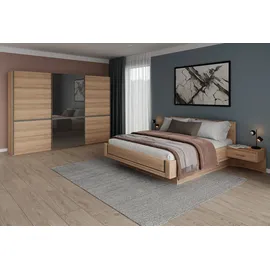 Musterring Schlafzimmer-Set MUSTERRING "Sorrent, Kleiderschrank, Bett & Nachtkommoden, teilmassiv Eiche", braun, Schrank 300cm Breit / 217cm Hoch + ohne Matratze, B/H: 180cm x 200cm, Schrank 300cm Breit / 217cm Hoch, Glas, Hartfaserplatte, Holz teilmassiv,
