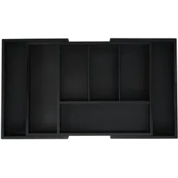 Relaxdays Besteckkasten, ausziehbar, 5 bis 7 Fächer, Schubladen Ordnungssystem, Bambus & MDF, Besteck Organizer, schwarz