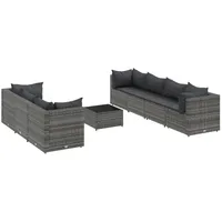 vidaXL 8-tlg Garten-Lounge-Set mit Kissen Grau Poly Rattan Modell 83