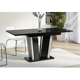 Home Collective Esstisch ausziehbar Tisch Küchentisch Esszimmertisch Ausziehtisch (Esszimmer Küche Wohnzimmer Esstisch erweiterbar), modernes Design mit V-Säulengestell, 120-160x80 cm schwarz glänzend schwarz