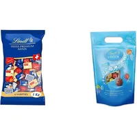 Lindt Napolitains Mini Schokoladentafeln, Großpackung, 1 kg & LINDOR Beutel Vollmilch-Mischung, 4 unterschiedliche Milch-Schokolade-Sorten, Geschenk, Großpackung (ca. 80 Kugeln), 1 kg