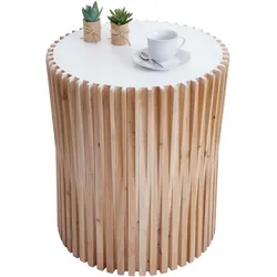 Beistelltisch HWC-N31, Couchtisch Kaffeetisch Loungetisch Blumentisch Nachttisch Tisch, Tanne Holz √ò51cm natur-wei√ü