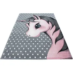 Kinderteppich AYYILDIZ TEPPICHE "Kids 590" Teppiche Gr. B: 160cm, 12mm, L: 230cm, pink (pink/grau) Kinder Einhorn Motiv, Kurzflor