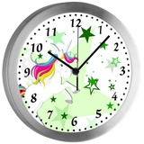 CreaDesign Funkwanduhr Funkuhr, Kinder Wanduhr, Kinderuhr, Kinderzimmer Pegasus Sterne grün (geräuscharmes Uhrwerk) grün