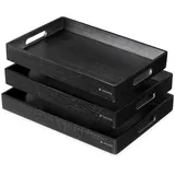 Navaris Serviertablett Tablett aus Bambus - 3x Servierplatte Frühstückstablett stapelbar - rechteckig für Snacks Vorspeisen Kaffee Getränke