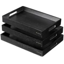 Navaris Serviertablett Tablett aus Bambus - 3x Servierplatte Frühstückstablett stapelbar - rechteckig für Snacks Vorspeisen Kaffee Getränke