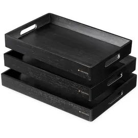 Navaris Serviertablett Tablett aus Bambus - 3x Servierplatte Frühstückstablett stapelbar - rechteckig für Snacks Vorspeisen Kaffee Getränke