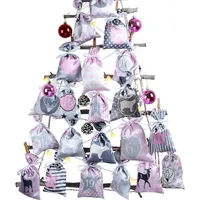 Luxuskollektion Adventskalender zum Befüllen XXL Rosa Grau Stoffsäckchen 24er