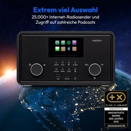 Medion P85027 Internetradio (DAB UKW Radio, Spotify Connect, WLAN, Bluetooth, Streaming, Equalizer, Farbdisplay, USB, AUX, Wecker, Schlummerf... - schwarz