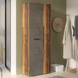 Forte NET106 Schrank 70 180, Mehrzweckschrank, Staubsaugerschrank, Abstellraum, Drehtürenschrank, 2-türig mit Einlegeböden, Beton-/Holzdekor Vintage Eiche, 68,7 cm breit x 181,1 cm hoch x 36,5 cm tief