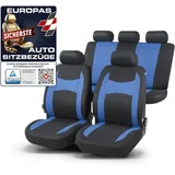 CARCOMFORT Walser Auto-Sitzbezug Fairmont, Universal-Sitzbezug Komplett-Set, PKW-Sitzbezüge, 2 Vordersitzbezüge, 1 Rücksitzbankbezug schwarz/blau