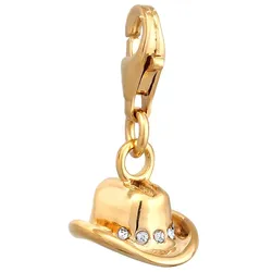 Elli Cowboy Hut Glas Kristalle Weiß 925 Sterling Silber goldfarben Damen 