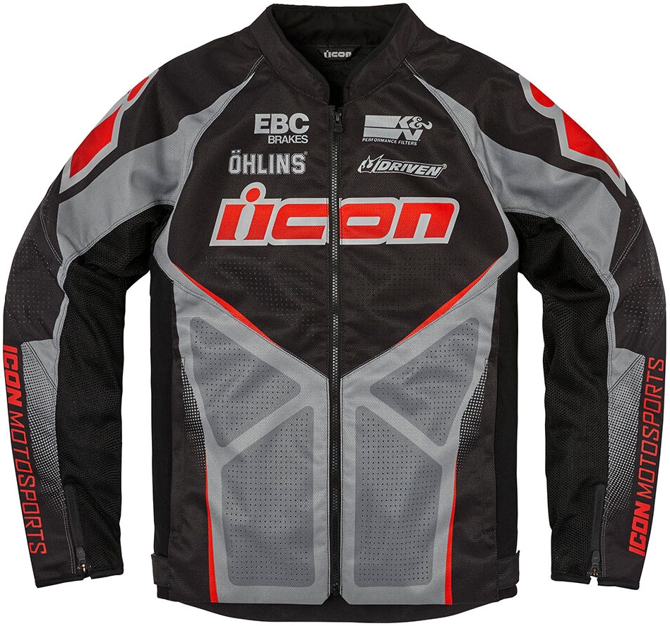 Icon Hooligan U-Bolt, veste en textile - Noir/Gris/Rouge - M